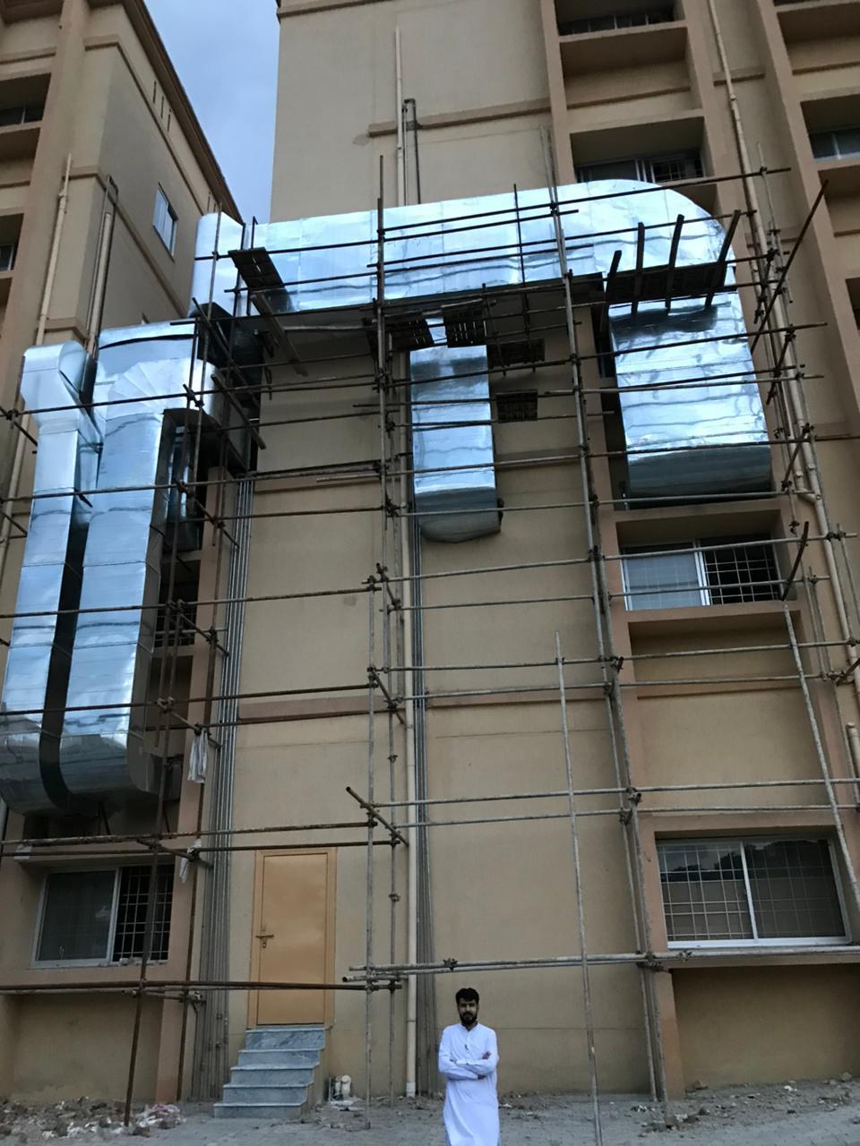 Massive AHU array on hospital rooftop